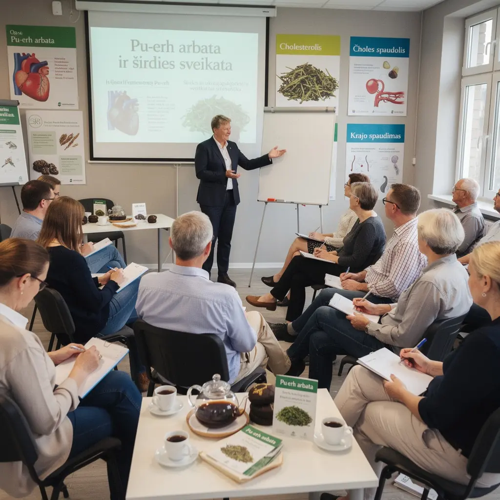 Pu-erh arbatos lapai, rodomi ant medinės lentelės, pabrėžiant jų natūralumą.