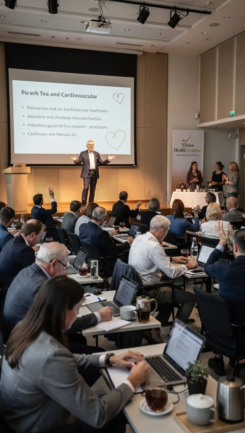 Pu-erh arbatos lapai, išdėstyti ant medinio stalo, paryškinantys jų natūralią spalvą.