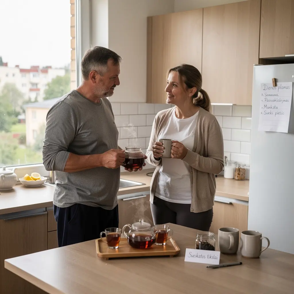 Pu-erh arbatos ingredientai, atskleidžiantys sveikatai naudingas savybes, skirtas kraujospūdžio kontrolei.