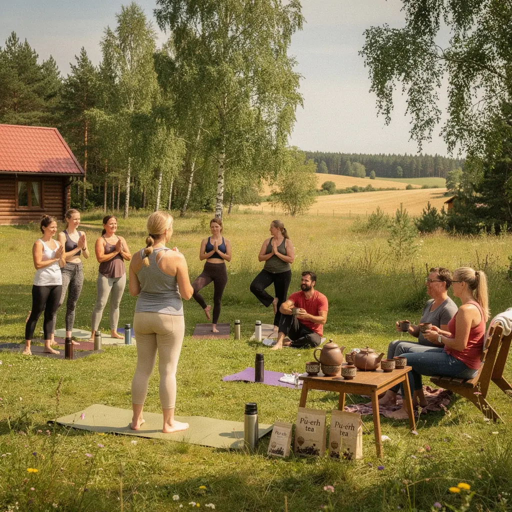 Šviežiai paruošta pu-erh arbata, su citrinos riekelėmis ir medumi.
